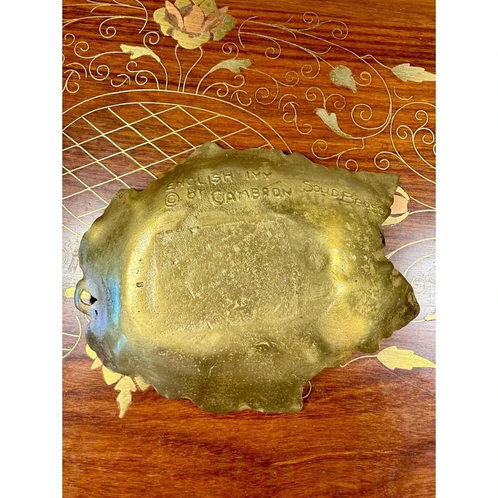 Vintage Brass Ivy‎ Leaf Dish • Cambron Solid Brass Trinket Tray Catchall